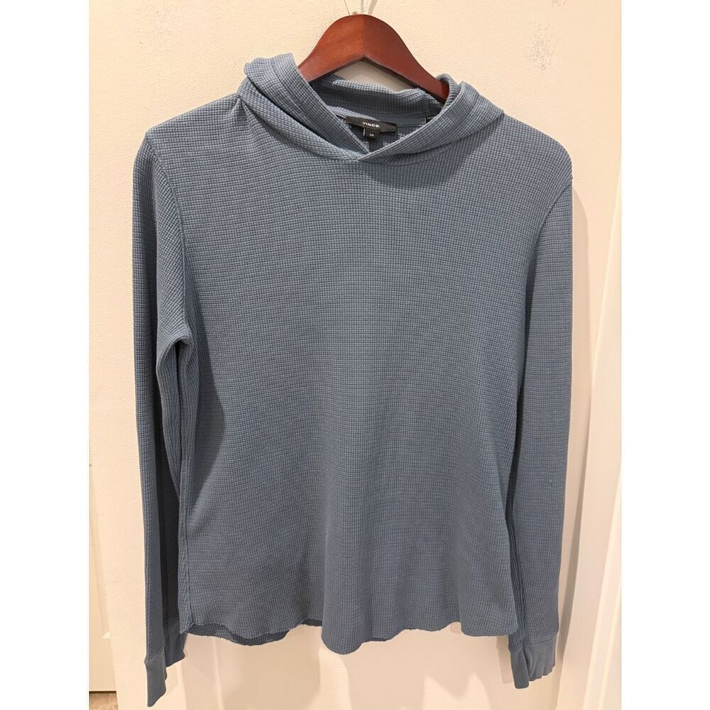 Vince Dusty Blue Waffle Thermal Knit Hoodie size Small